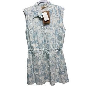 Reistor Blue Floral Seersucker Shirt Dress Womens XL